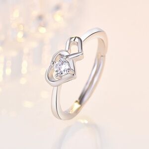 **CHICHI* Silver x Gem Double Heart Adjustable Ring